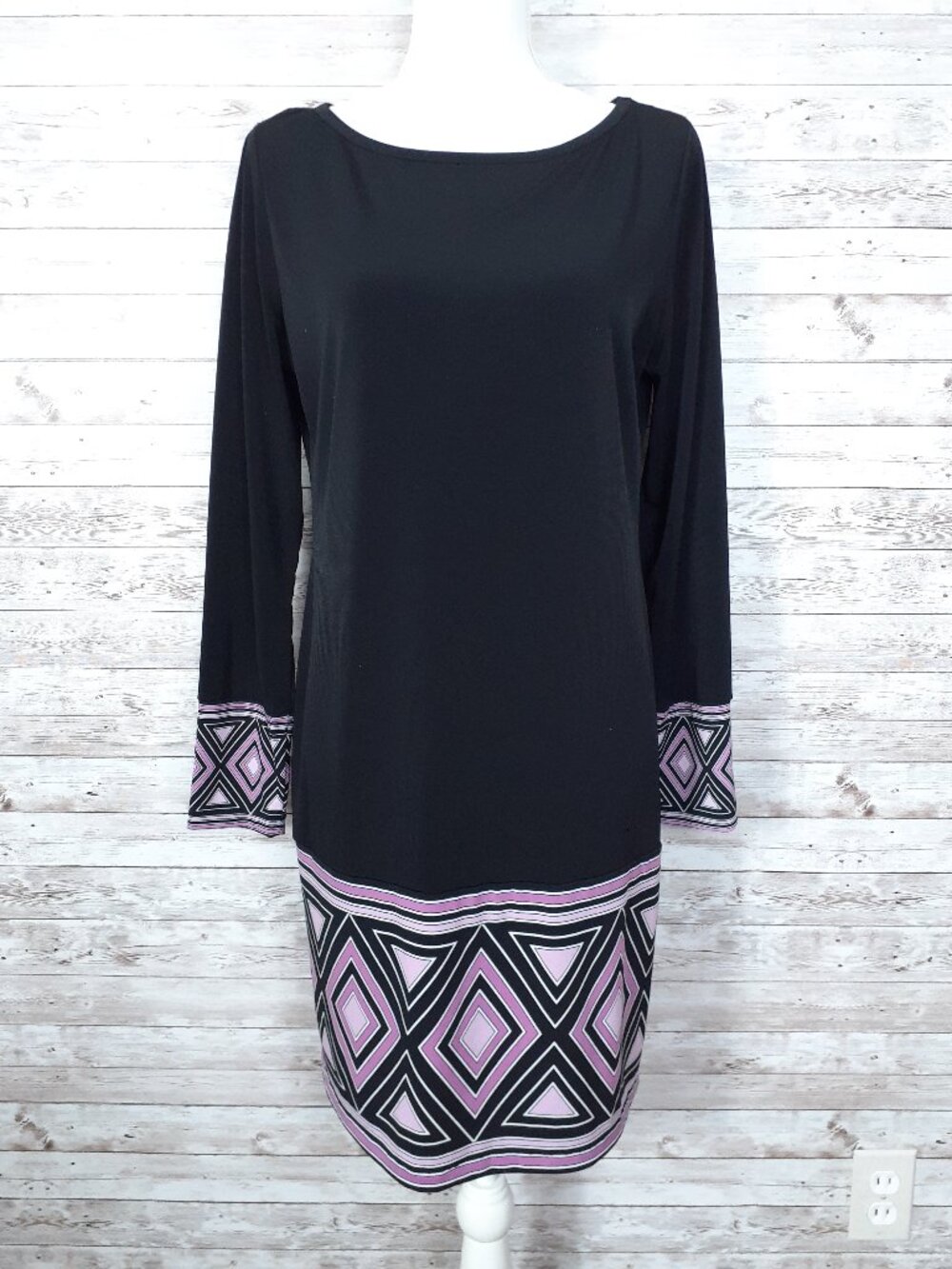 MICHAEL Michael Kors Womens Bodycon Dress L Black Pink Geometric 976A